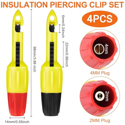 4pcs Wire Piercing Probe, Insulation Piercing Clip Set Wire Piercing Tool for Multimeter Voltage Voltmeter Thermometer Testing (2mm, 4mm)