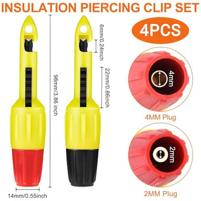 4pcs Wire Piercing Probe, Insulation Piercing Clip Set Wire Piercing Tool for Multimeter Voltage Voltmeter Thermometer Testing (2mm, 4mm)