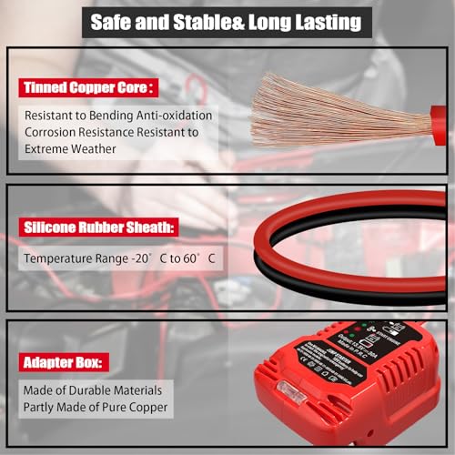 Jump Starter Adapter for Milwaukee 18V Li-ion Battery Powered with Jumper Cable Clamps Portable Car Battery Charger Jump Starter(Battery Not Included) - style: For Milwaukee