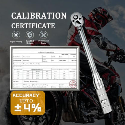 TYD 3/8 Inch Drive Click Torque Wrench Set, 10–60 Nm ±4% Precision | 72-Tooth Reversible Ratchet, Universal Joint, 10" Extension Bar & 2 Magnetic Sockets, Spark Plug Torque Kit for Motorcycle - style: TGZ-60 10-60N.m 3/8"
