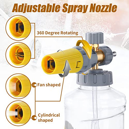 Tool Daily Foam Cannon for Pressure Washer, Adjustable Foam Blaster, 1.5 L | Clear Snow Foam Lance with M22 and 1/4 Inch Quick Connect, Wide Mouth, Additional Orifice Nozzle 1.1mm, 3600 PSI - color: Yellow