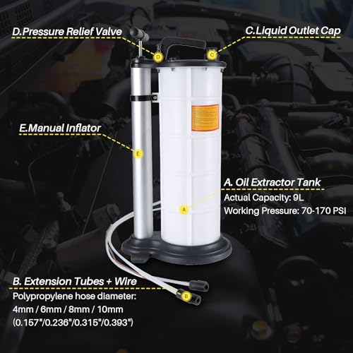 DASBET 9L Fluid Extractor Manual Oil Changer Vacuum | Hand Operated Engine Oil Change Fluid Extractor Hand Pump Tank Remover - size: 9L