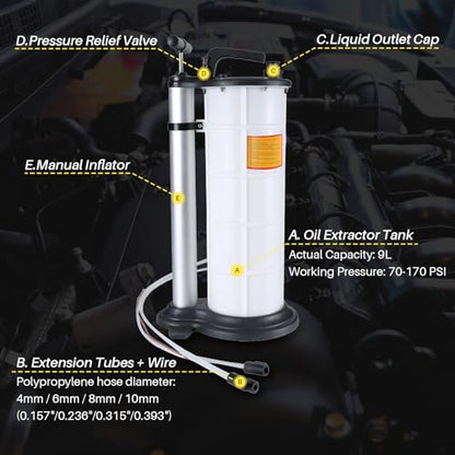 DASBET 9L Fluid Extractor Manual Oil Changer Vacuum | Hand Operated Engine Oil Change Fluid Extractor Hand Pump Tank Remover - size: 9L