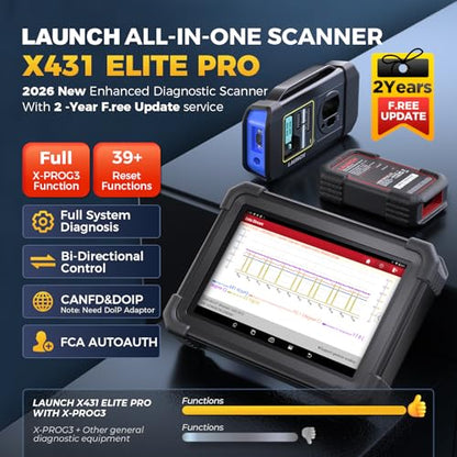 LAUNCH X431 1MM0 Elite Professional Diagnostic Scanner with X-PR0G3, 2026 Bi-Directional Control All System Scan Tool with CANFD & DOIP, 39+ Reset, Active Test ，FCA SGW Automotive Tool, 2 Yrs Update - color: black