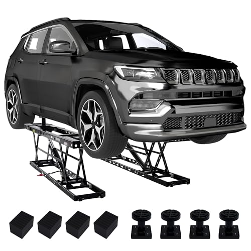 SPECRAFT 7000 LBS Portable Car Lift, Heavy-Duty Hydraulic Quick Jack with 25.4" Max Height, Multi-Safety Lock Bars & Wheels, Adjustable Scissor Lift for Cars, SUVs, Light Trucks, Garage Use, Black - color: Black, size: 7000LBS