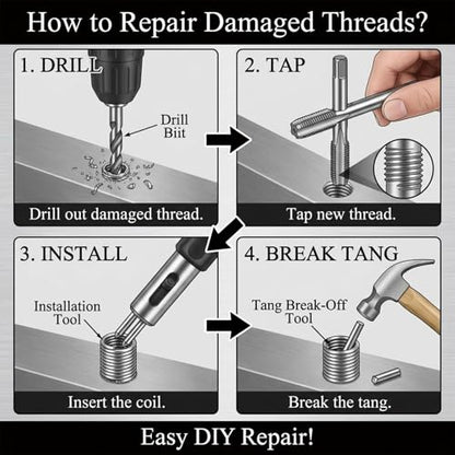 Thread Repair Inserts Kit 140PCS 304 Stainless Steel Metric Thread Insert | M3 M4 M5 M6 M8 M10 M12 Wire Thread Repair Inserts for Automotive, Machinery, Engine Repair