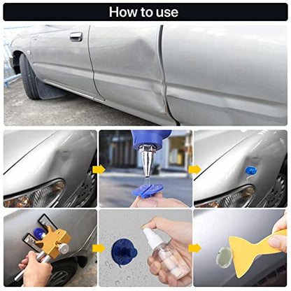 Dent Puller Kit，56pcs Paintless Dent Repair Kit with Golden Lifter, Double Pole Bridge Puller, Glue Gun &Slide Hammer, Dent Removal Kit for Car Refrigerator Motorcycle Dent Remove