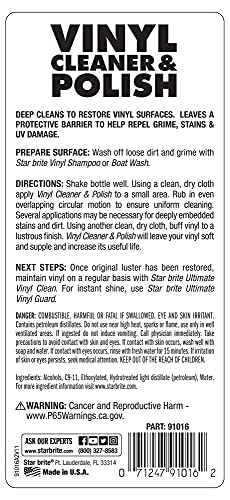 STAR BRITE Vinyl Cleaner, Polish & Protectant - Cleans, Renews, Brightens & Protects All Vinyl Surfaces - Marine Grade Polish & UV Protectant - 16 OZ (091016P) | Renews faded boat seats, car interiors and home furnishings, wipe-on buff-off application, po