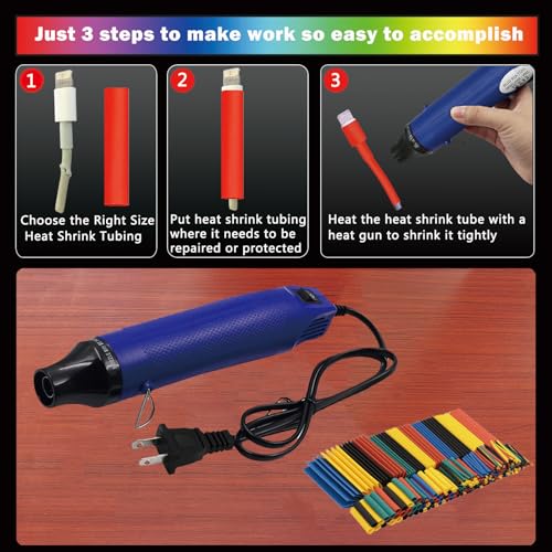 Wire Heat Shrink Tubing Kit + Mini Heat Gun for Shrink Tubing + 328pcs 2:1 Wire Shrink Wrap Tubing + for Wires,Shrink Wrap and Cable Repair. - size: Shrink Ratio 2:1