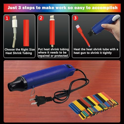 Wire Heat Shrink Tubing Kit + Mini Heat Gun for Shrink Tubing + 328pcs 2:1 Wire Shrink Wrap Tubing + for Wires,Shrink Wrap and Cable Repair. - size: Shrink Ratio 2:1