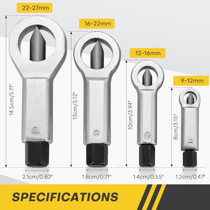 4PCS Professional Nut Splitter Set | Heavy Duty Nut Splitter Breaker Cracker, Remove Broken Damaged and Corroded Nuts with Ease 9-12mm, 12-16mm, 16-22mm, 22-27mm
