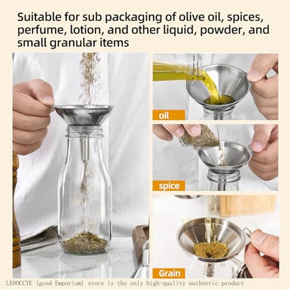 3 Pcs Stainless Steel Kitchen Funnel Made of Food-Grade Stainless Steel That withstands high and Low temperatures Perfect for Storing Liquids and Kitchen Spices or Powders Send a Cleaning Brush