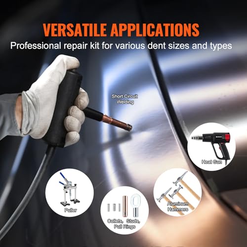 VEVOR Spot Welder Dent Puller, 300W Stud Welder Dent Repair Kit with Heat Gun, Auto/Manual Welding Mode, 110V Auto Body Spot Welding Dent Repair Machine for Aluminum Car Body Panels Repair - style: Aluminum Pro