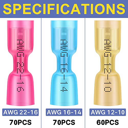 haisstronica 200PCS Heat Shrink Female Spade Connectors, 22-10 AWG Tinned Copper Crimp Terminals, Quick Disconnect Wire Connectors for Automotive Marine - size: AWG 22-10, style: Female 200PCS