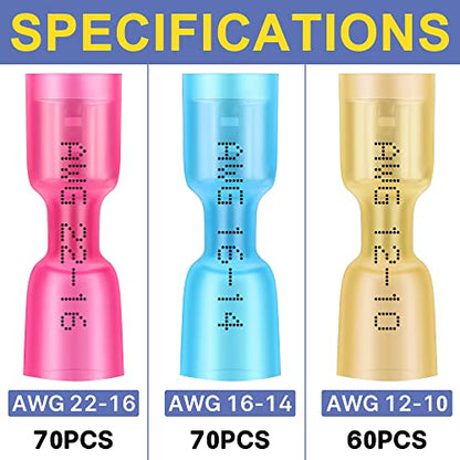 haisstronica 200PCS Heat Shrink Female Spade Connectors, 22-10 AWG Tinned Copper Crimp Terminals, Quick Disconnect Wire Connectors for Automotive Marine - size: AWG 22-10, style: Female 200PCS