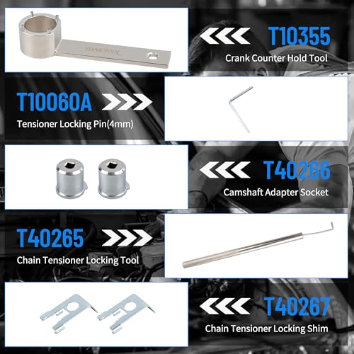 Camshaft holding tool alignment adjustment locking timing tool compatible with VW VAG Audi 1.8 2.0 TSI TFSI (2006-2018) EA888 T40191 T10352 T10368 T40196 T10354 T10060A T40011 T40098 T40267 T40271