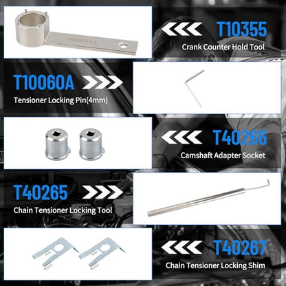 Camshaft holding tool alignment adjustment locking timing tool compatible with VW VAG Audi 1.8 2.0 TSI TFSI (2006-2018) EA888 T40191 T10352 T10368 T40196 T10354 T10060A T40011 T40098 T40267 T40271