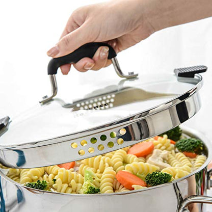 Rorence Stainless Steel Stock Pot with Lid: 6 Quart Stockpot Pasta Pot with Two Side Spouts, capsule Bottom, Strainer Glass Lid - size: 6 quart