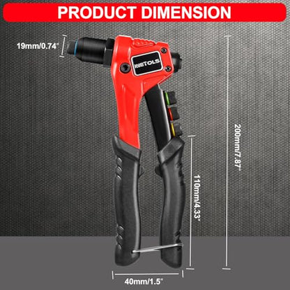 WETOLS Pop Rivet Gun Kit with 200 Blind Rivets,Upgraded Pop Rivet Tool Kit | Manual Single Hand Riveter with 4 Tool-Free Interchangeable Rivet Heads, 4 Drill Bits and Sturdy BMC Carrying Case - size: Regular Rivet Gun