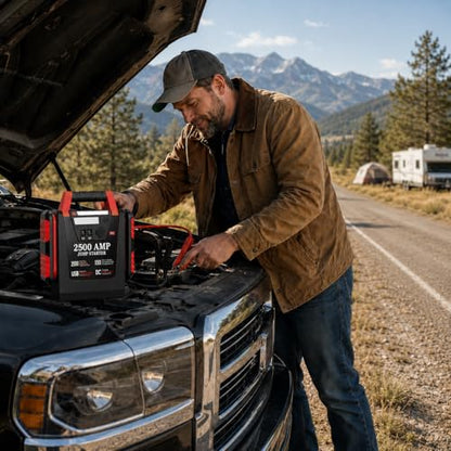 2500A Peak Car Jump Starter with 150PSI Air Compressor, 12V Battery Jump Box for Car, Truck, SUV (Up to 8.0L Gas/Diesel Engines), 20000mAh Portable Power Pack with DC/USB, 500LM Work Light