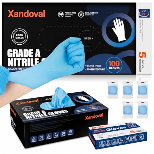 5 Mil Blue Nitrile Gloves Disposable with 5 Bonus Travel Packs - Durable Food Safe Hand Protection for Kitchen Cooking, BBQ, Cleaning & Pet Care - Latex Free, Powder Free & Textured, X-Large - color: Blue of 110pcs, size: X-Large