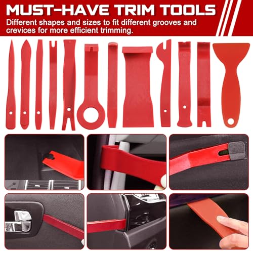 415pcs Car Trim Removal Tool Set - Auto Upholstery Pry Kit with Clip Pliers, 180 Retainer Clips, Stereo Keys, Hooks. POM Plastic Dashboard Door Panel Fastener Remover (415Pcs-RED) - style: 415Pcs-RED