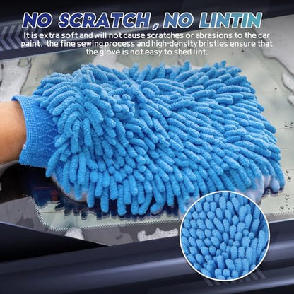 wuyaoyao 2PCS Car Wash Mitt, 10.14"×7.12" Chenille Microfiber Car Wash Mitts, Scratch-Free & Lint-Free, Absorbent Double Sided Clean Glove for Cars Cleaning, Auto Cleaning Supplies (Sky Blue) - color: Sky Blue