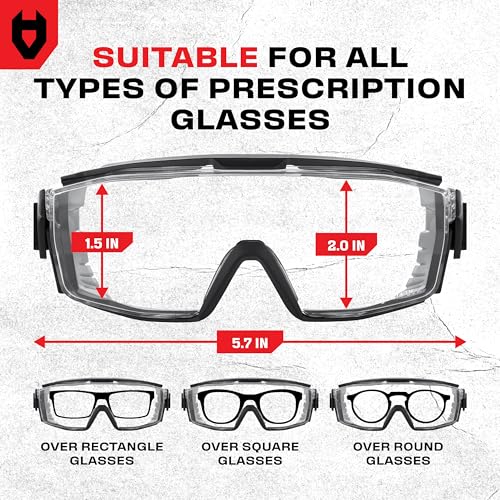 NoCry Clear Safety Goggles Over Glasses — for Men & Women With Gasket, UV380, Anti Fog Panoramic Vented Lenses — ANSI Z87.1 Eye Protection For Construction, Dust And Lab Goggles Adult - style: Overspecs Goggles