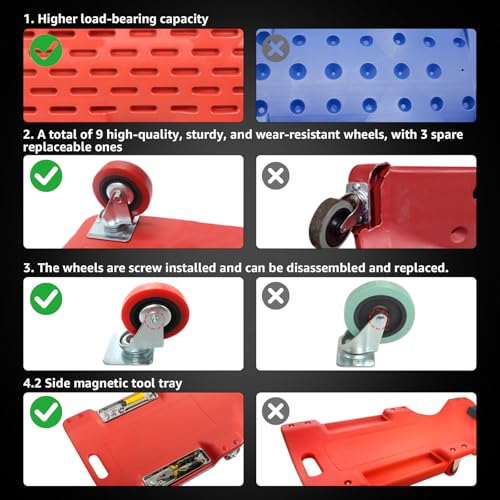 Mechanic's Creeper, 40" Heavy-Duty Creepers with Magnetic Tray, High Quality&Durable Casters, Garage Repair 350LBS Capacity, Low Profile Design, Red - color: Red-Tool tray, size: 40in
