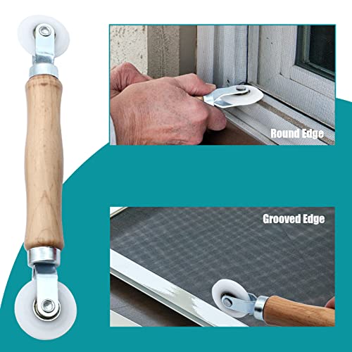 3 Pcs Window Door Screen Repair Kit | Screen Spline Roller Tool, Wooden Handle, Nylon Bearing Wheels, Removal Hook