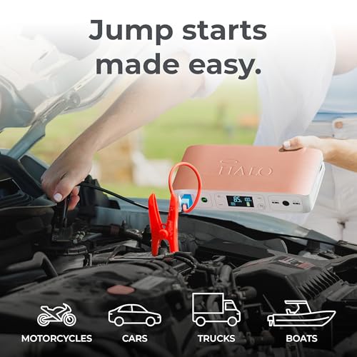 HALO Bolt Air 58830 Portable Car Battery Jump Starter | 100 PSI Air Compressor, 58.8Wh USB Power Bank, Emergency Floodlight & Charger, Jump Cars SUVs & Trucks, Inflate Tires, TSA Approved — Rose Gold - color: Rose Gold