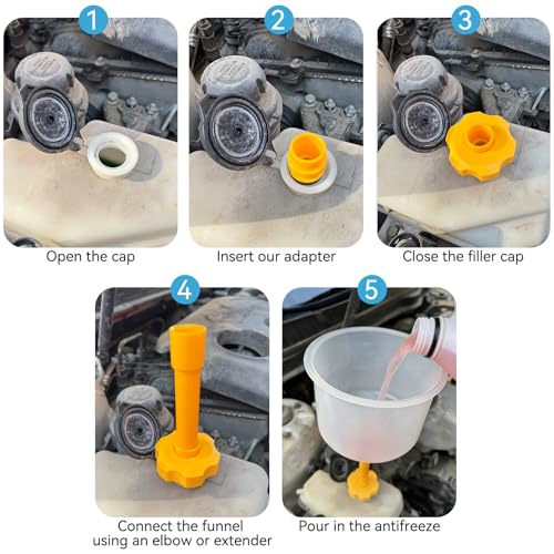 No-Spill 15-Piece Coolant Funnel Kit with Radiator Adapters, Extensions, Fluid Stopper for Hard-to-Reach Radiators, Professional Auto Maintenance Tool Set