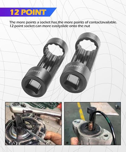 SCUARI 5PCS Strut Nut Socket,18MM 19MM 21MM 22MM 24MM Strut Nut Socket,Car Accessories Strut Sockets,Suspension Strut Sockets Tool with 12 Point 1/2" Drive,Used to Dismounting and Mounting Strut Nuts
