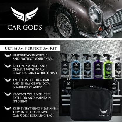 Car Gods 8 Piece Car Cleaning Detailing Kit - Shampoo - Carnauba Wax - Wheel Cleaner - Shine Detailer - Fallout Eliminator - Tyre Serum - Interior Detailer - Glass Cleaner