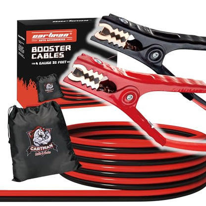 Cartman 4 Gauge 20 ft Heavy Duty Jumper Cables with Carry Bag | Rubber-Insulated Clamps, High-Density CCA Conductors, Cold-Resistant Cable Jacket - size: 20-Feet (4-Gauge)
