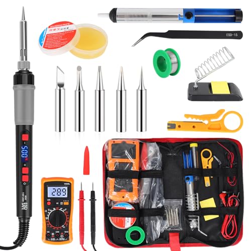 Soldering Iron Kit, 60W Soldering Tools with LCD Digital Display, 180°-500°C / 356°-932°F Adjustable Temperature, 5 Tips for Electronics Repair, Jewelry, DIY Projects