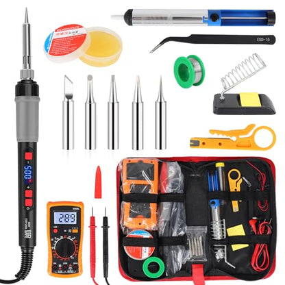 Soldering Iron Kit, 60W Soldering Tools with LCD Digital Display, 180°-500°C / 356°-932°F Adjustable Temperature, 5 Tips for Electronics Repair, Jewelry, DIY Projects