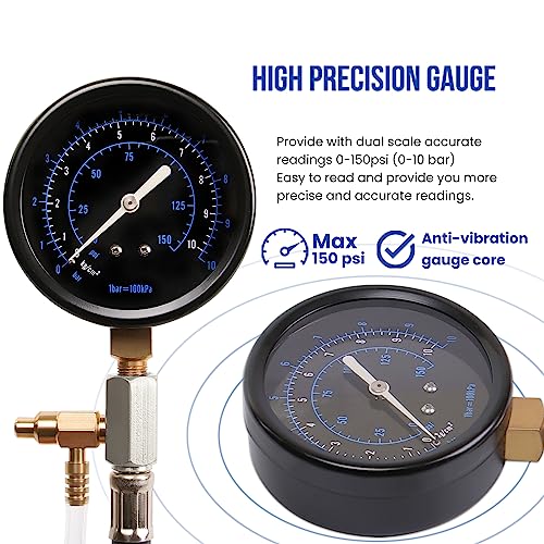 Lichamp Automotive Fuel Pressure Test Kit, Fuel Pump & Rail Diagnostic Gauge with Adapters, Hose, for Car/Truck/Motorcycle