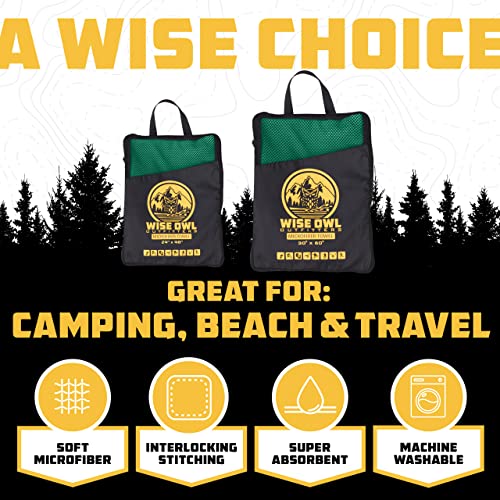 Wise Owl Outfitters Microfiber Camping Towel - Quick Dry Towel for Travel, Backpacking, Hiking, Beach, Gym & Yoga - Compact, Fast Drying & Lightweight - color: Dark Green, size: Large (24x48) + Washcloth (12x12)