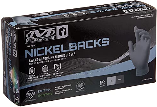 Mechanix Wear Nickelback 6 Mil Nitrile Disposable Gloves Grey 50 Pack Large