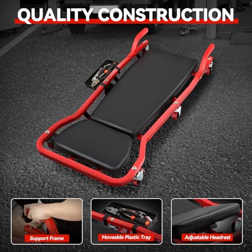 Auto Dynasty Universal 42" L X 18" W Red for Under Car Repair Vehicle SUV Truck Pickup Adjustable Creeper with Padded Headrest + Casters - color: Red