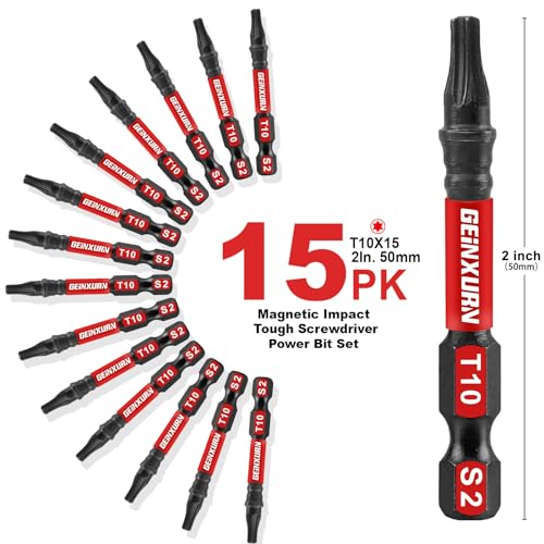 Geinxurn 15 Pieces T10 Impact Tough Magnetic Screwdriver Bit Set, 2 In. #10 Torx Head Power Bit Set, S2 Alloy Steel T10 Star Bit Set - size: 2"-15PCS, style: T10