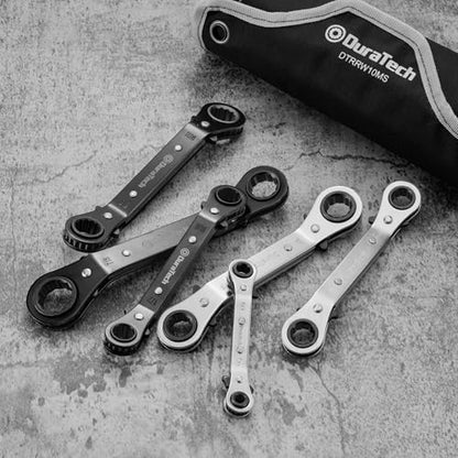 DURATECH 10-Piece Reversible Ratcheting Wrench Set, Offset Double Box End Wrench Set, SAE & Metric, with Rolling Pouch - size: SAE & Metric