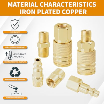 Air Coupler & Plug Kit,62 Pcs 1/4" NPT Air Tool Fittings Set,Quick Connect Air Hose Fittings Air Compressor Accessories