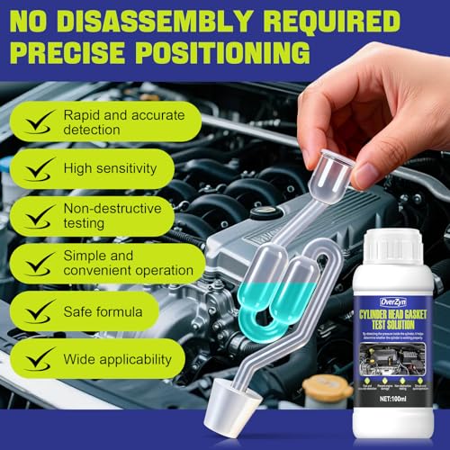 Head Gasket Tester Kit, Instant Accurate Detection, Safe on Material,3.3oz | Suitable for Cars Suvs Trucks Head Gasket Tester, High Sensitivity, Quick Detection, Prevents Engine Damage