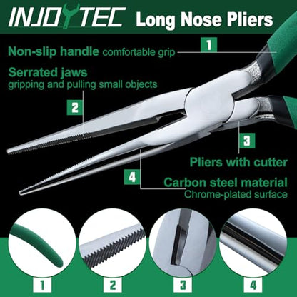 Long Nose Pliers 8" Needle Nose Pliers Straight Needle Nose | Wrench Handed Needle Nose Plier Tool Multi Functional Sharp Angle Pliers Tapered Jaw for Working in Automobile Maintenance - style: Needle Nose Pliers