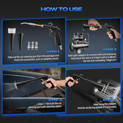 Detailing Car Cleaning Gun Interior Dryer Air Blow Gun, High Pressure Blower Gun, Car Detailing Tools for Quickly Blowing Out Dirt and DustWorking with Air - color: Silver