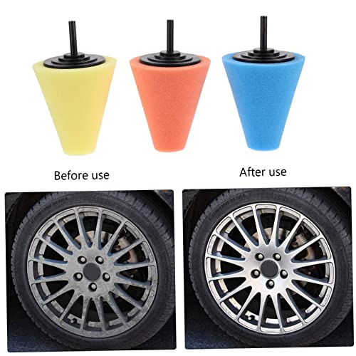 PRETYZOOM 9pcs Car Wheels Polishing Sponge Cone Kit Buffing Pads for Electric Drills Auto Detail Cleaning Tool for Wheel Orange Yellow