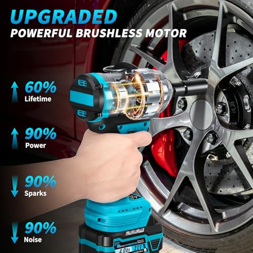 1/2" Cordless Impact Wrench,1107FT-LBS(1500Nm) Brushless High Torque Impact Gun,Electric Impact Driver with 2 x 4.0Ah Battery,Charger & 6 Sockets,Pistola De Impacto for Car/Mower/Pickup