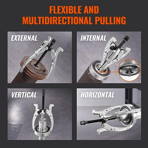 VEVOR Gear Puller Set, 3" 4" 6" 8" Puller Kit, 3 Jaw Gear Bearing Flywheel Pulley Removal Tool, 2 or 3 Reversible Jaws Wheel Puller, Vertically and Horizontally, External and Internal, 4-Piece